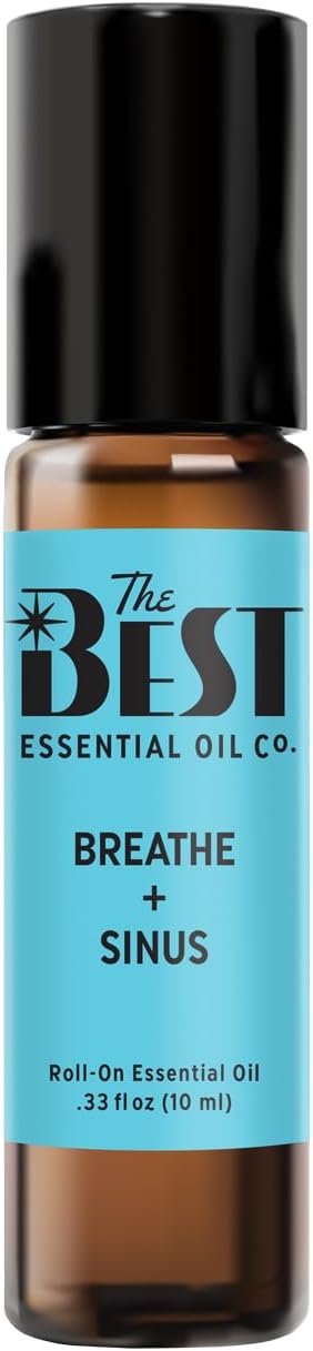 The Best Breathe + Sinus Essential Oil Roll-On Blend- Premium Grade- Pre-Diluted in Coconut Oil- Ready to Use- 10 ml (.33 fl oz)