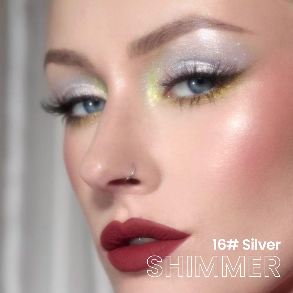 evpct Silver Shimmer Cream Eye Shadow Brightener Sticks Set for Eyes, Silver Shimmery Matte Pencil Eye shadow Applicator Stick Pen Palette Makeup Waterproof sombras en crema para ojos 16#