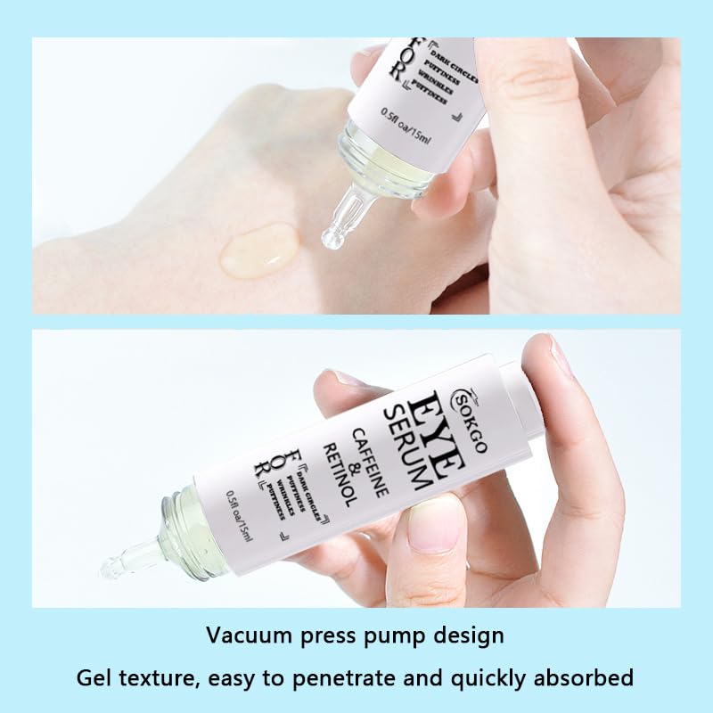 Caffeine Eye Serum, Retinol Eye Firming Serum for Dark Circles and Puffiness, Anti Aging Eye Serum with Hyaluronic Vitamin E, Smooth Fine Lines and Hydrate Eye Area