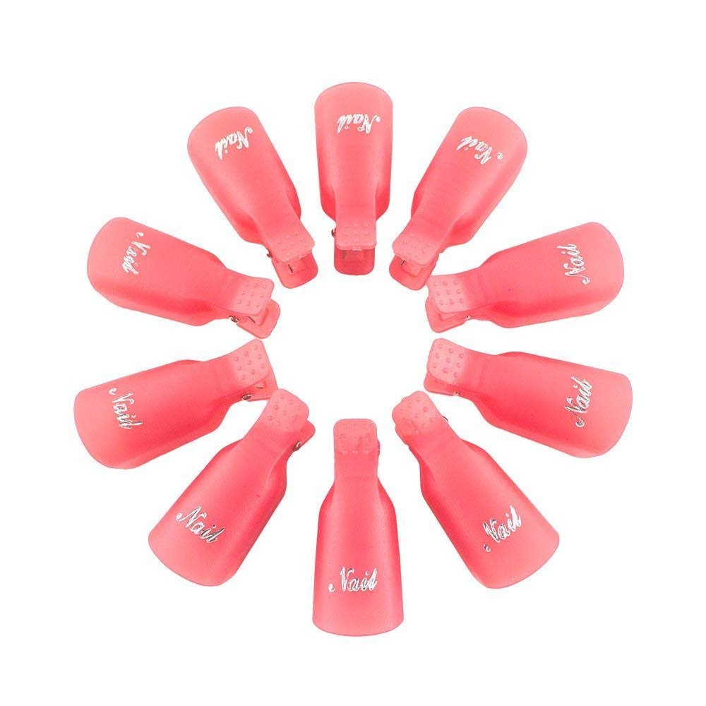 10 Pcs Pink Plastic Acrylic Nail Art Soak Off Cap Clip UV Gel Polish Remover Wrap Tool Gel Nail Polish Remover Clips for Fingernail Removal Soak Off Clips Wrap Cleaner Cap Clip Nail Polish Removers