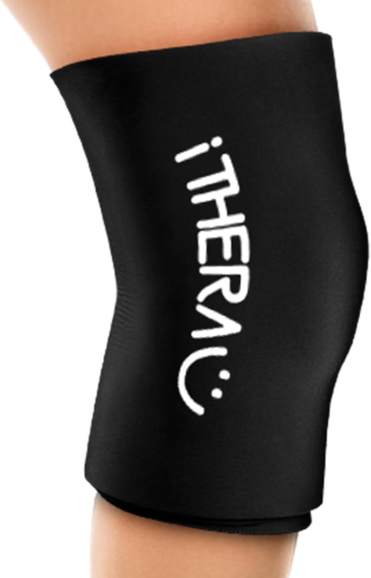 iTHERAU Knee Ice Pack Wrap, Reusable Gel Cold Pack with Cold/Hot Therapy, Cold Compression Sleeve for Elbow, Knee, Calf & Ankle for Pain Relief, Swelling, Surgery, Sports Injuries -Black, M