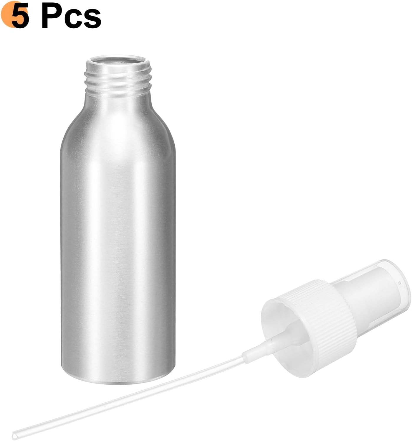 HARFINGTON 5pcs Aluminum Fine Mist Spray Bottles 100ml/3.4oz Metal Small Liquid Alcohol Refillable Travel Container with White Plastic Nozzle Cap for Perfume Skincare Cosmetic Storage Bottle