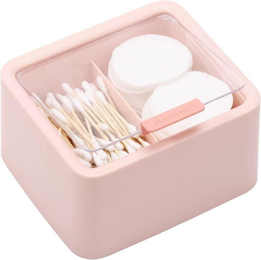 Tecbeauty Qtips Storage Organizer - 2-Grid Dispenser with Hinged Lids for Swabs, Balls, Pads, Pink