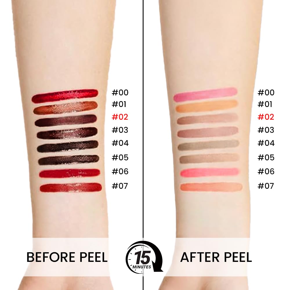 2Pcs Peel Off Matte Liquid Lip Gloss Stain-Lip Liner with Tweezer, Peel Off Lip Stain, Long Lasting & Waterproof Lipstick Tattoo, Transfer-Proof Lip Gloss for All Skin Types (02#+06#, 2Pcs)