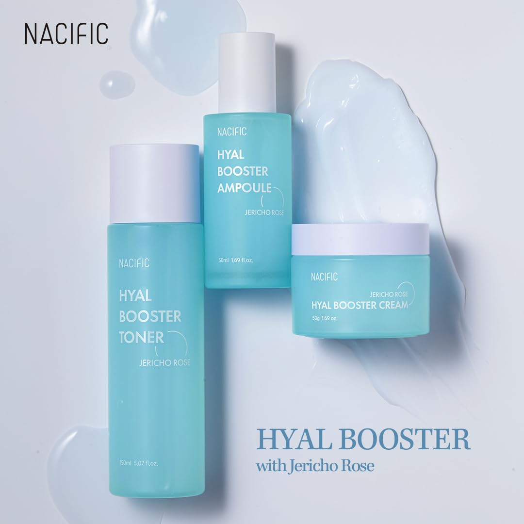 NACIFIC Hyal Booster Hydrating Set Toner 150ml 5.07fl.oz, Ampoule 50ml 1.69fl.oz, Cream 50ml 1.69fl.oz Hyaluronic Acid hydration and calming, ph5.5, Sensitive Skin