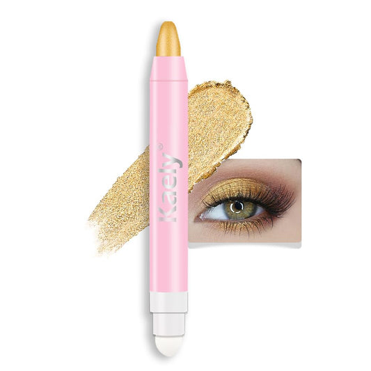 Kaely 2in1 Cream Eye Shadow Brightener Sticks for Eyes, Pencil Eyeshadow Applicator Stick Waterproof Pigmented, Eye Shadow Palette Highlighter Makeup, sombras para ojos, 06 Desert Gold Shimmer