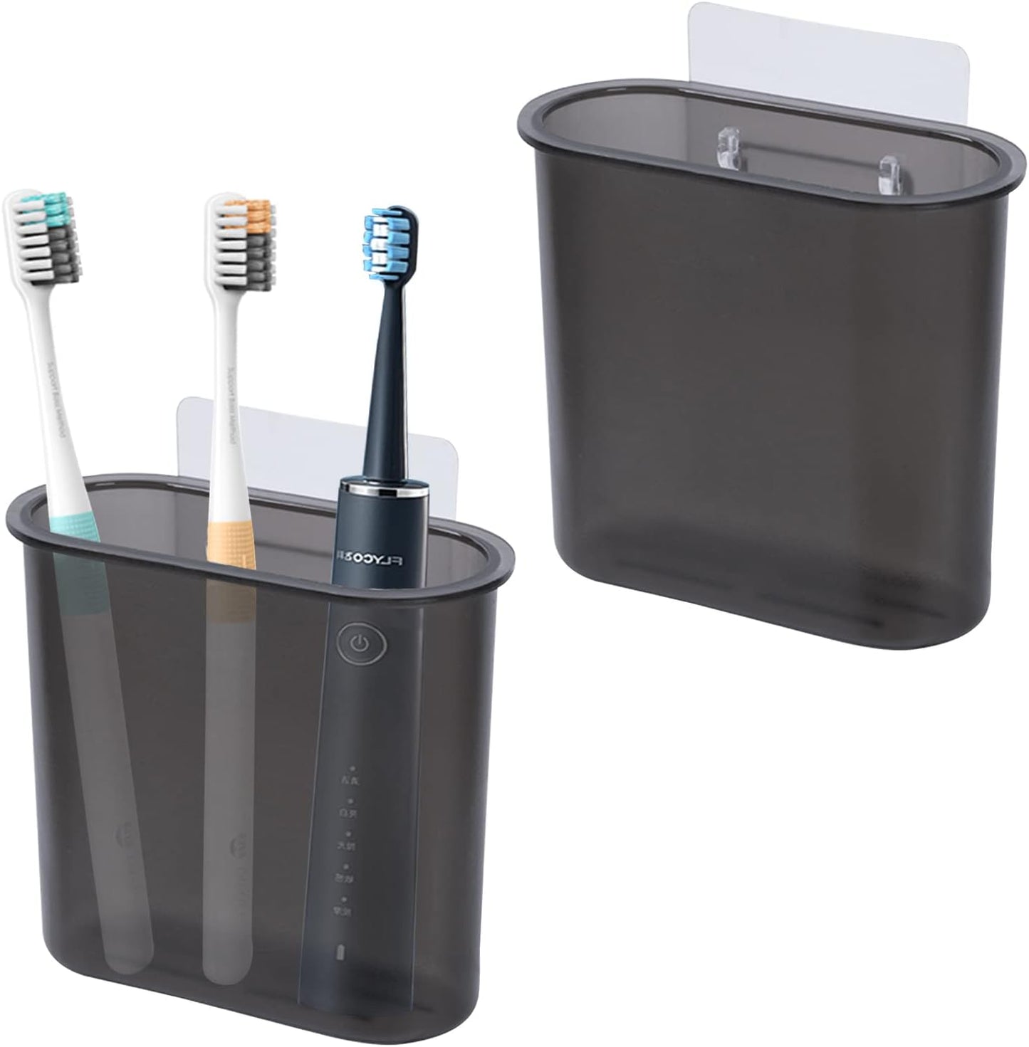 2 Packs Wall Mounted Toothbrush Holder, Self Adhesive Tooth Brush Holder for Bathroom Electric Toothbrush Toothpaste Razor Bathroom Accessories(Black)