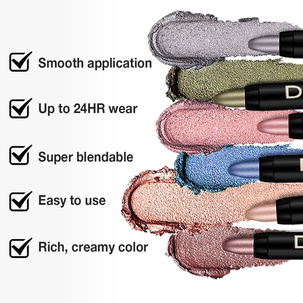 evpct 8Pcs Cream Eyeshadow Stick Set for Women, Black White Lavender Purple Matte Blue Chocolate Emrald Green Grey Shimmer, Silky Matte Shimmer Eyeshadow Applicator Sticks Eye Makeup sombras para ojos