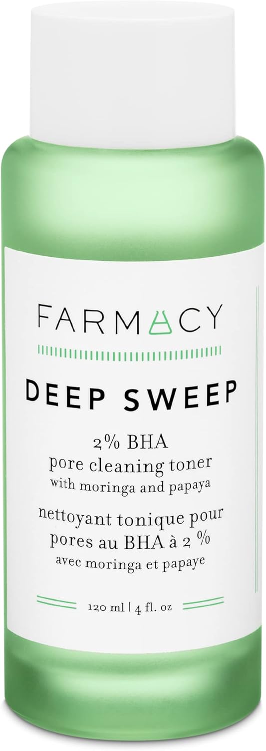 Farmacy 2% Salicylic Acid Toner for Face - Deep Sweep Gentle BHA Exfoliant for Oily Skin - Refines Texture with Papaya Enzymes & Moringa Water for a Healthy-Looking Complexion (120ml)