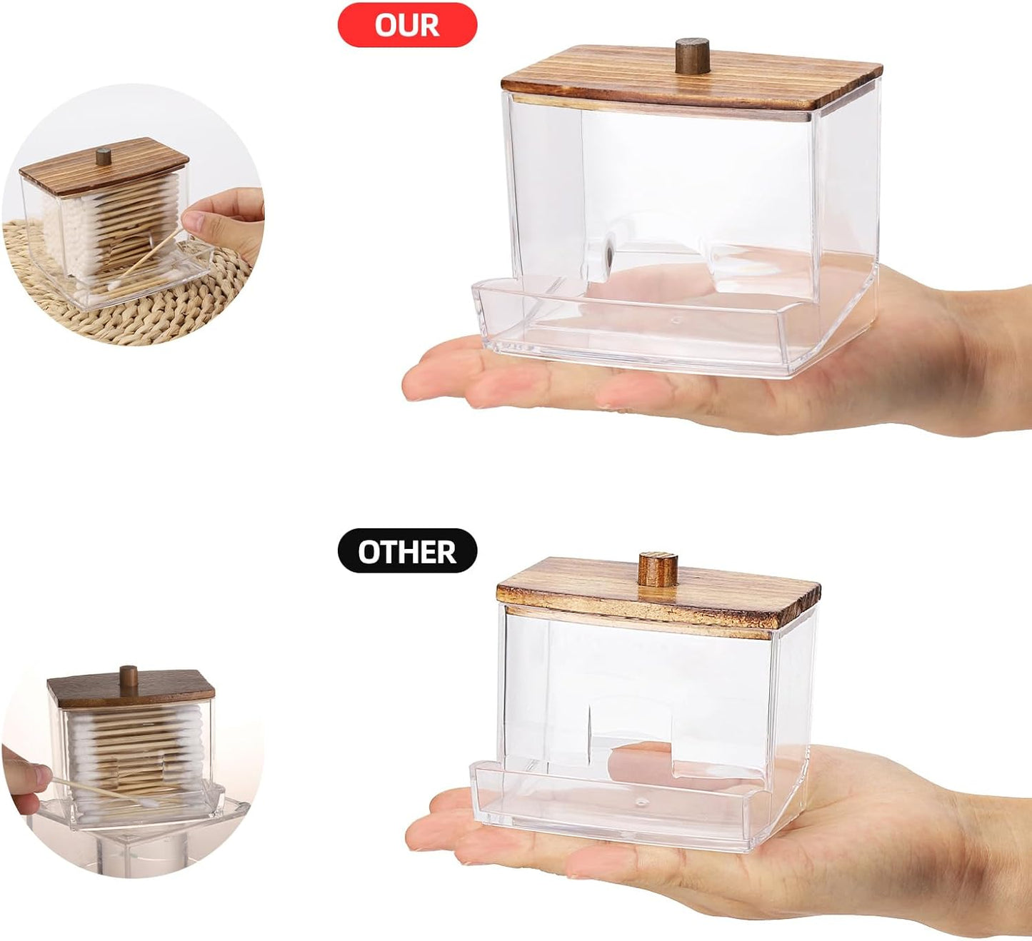 Tbestmax 10oz Qtip Holder Dispenser with Black Wood Lids, Big Cotton Swab Holder Bathroom Accessories Organizer for Storage-Qtips Cotton Ball, Floss Container