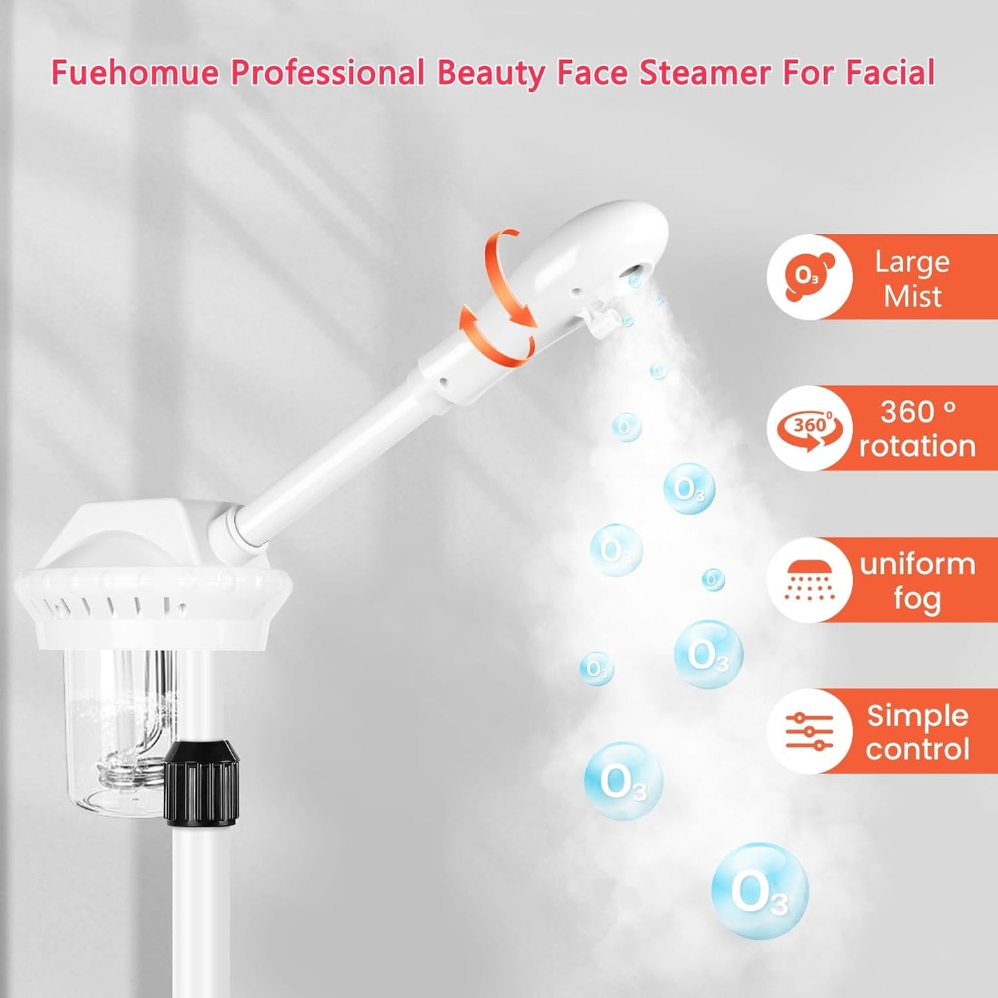 Professional Facial Steamer, Esthetician Steamer on Wheels, Stand Face Steamer for Facial Deep Cleaning and Hydration, Steamer for Facial for Personal Care or Beauty Spa or Salon, White