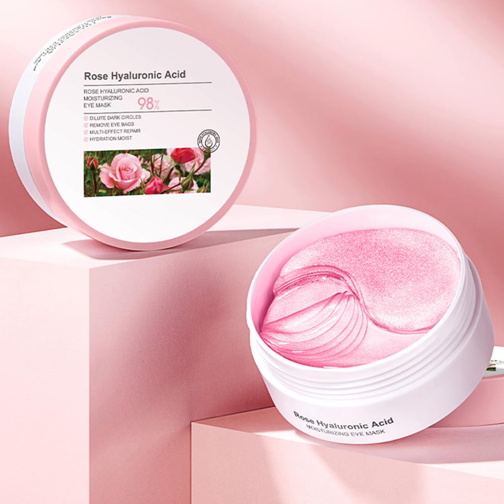Under Eye Patches - 30 Pairs Rose Hyaluronic Acid Eye Mask for Puffy Eyes & Dark Circles Treatments, Reduce Under Eye Bags and Smooth Wrinkles (Rose)