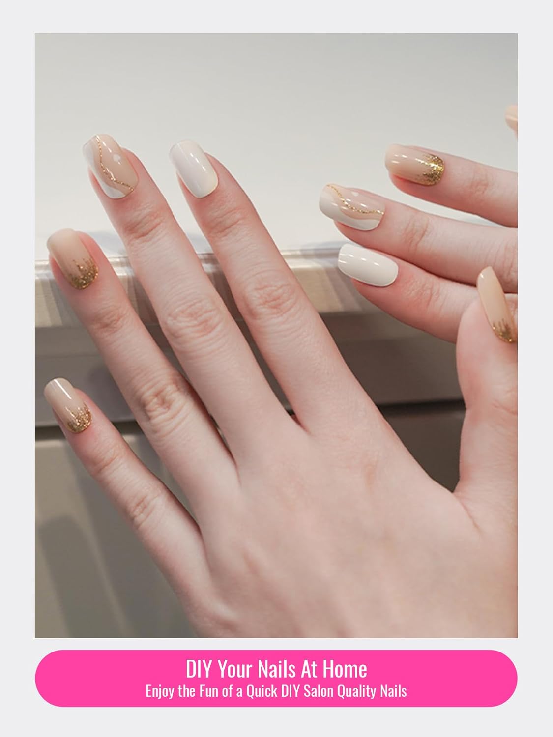 Semi Cured Gel Nail Strips, 30 Pcs Solid Color UV Stickers, Wraps for Home DIY, Salon Quality With Prep Pads, File & Wood Stick - Greenish Pink