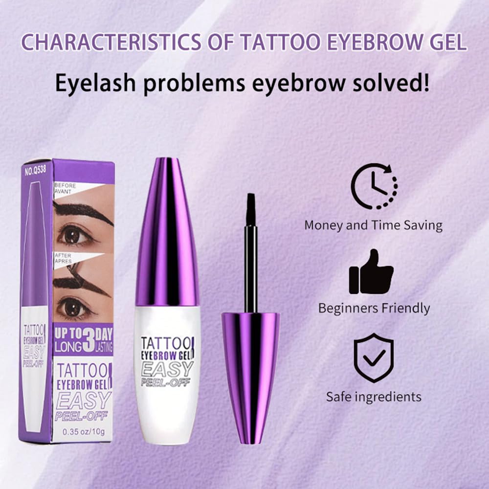 Peel Off Tattoo Brow Tint Gel - 2pcs Gray Brown Eyebrow Kit, Waterproof, Transfer-Proof & Sweatproof, Quick Peel Formula for Natural Fuller Brows, Mother’s Day Gifts for Women All Skin Types