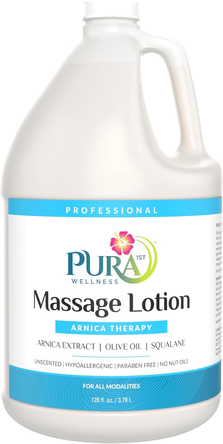 Wellness Professional Arnica Therapy 128oz Massage Lotion, Arnica Lotion for Bruising, Olive Oil, Unscented, Hypoallergenic, Natural, Skin Moisturizing and Hydrating, Deep Tissue