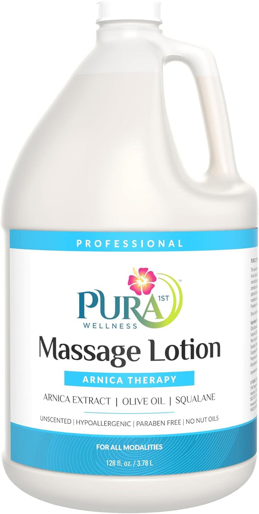 Wellness Professional Arnica Therapy 128oz Massage Lotion, Arnica Lotion for Bruising, Olive Oil, Unscented, Hypoallergenic, Natural, Skin Moisturizing and Hydrating, Deep Tissue