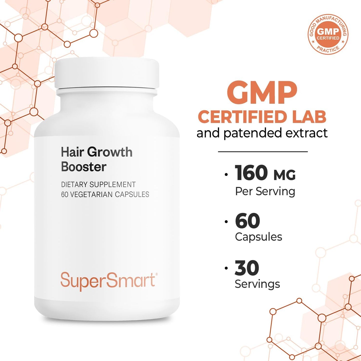 Supersmart - Hair Growth Booster 160mg per Day (Lustriva Supplement) - Biotin 40x More Soluble | Non-GMO & Gluten Free - 60 Vegetarian Capsules