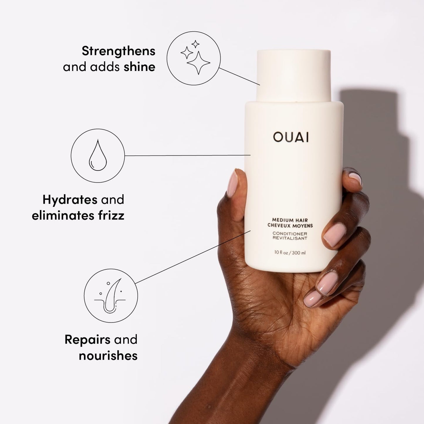 OUAI Medium Conditioner - Hydrating Hair Conditioner with Coconut Oil, Babassu Oil, and Keratin - Strengthens, Repairs and Adds Shine - Paraben and Phthalate Free Hair Care Products (10 Oz)
