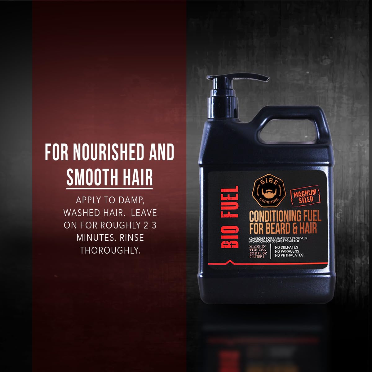 GIBS BioFuel Hair Conditioner For Men - Beard & Hair Conditioner Moisturizing, Liter, 33.8 Fl Oz (Pack of 1)