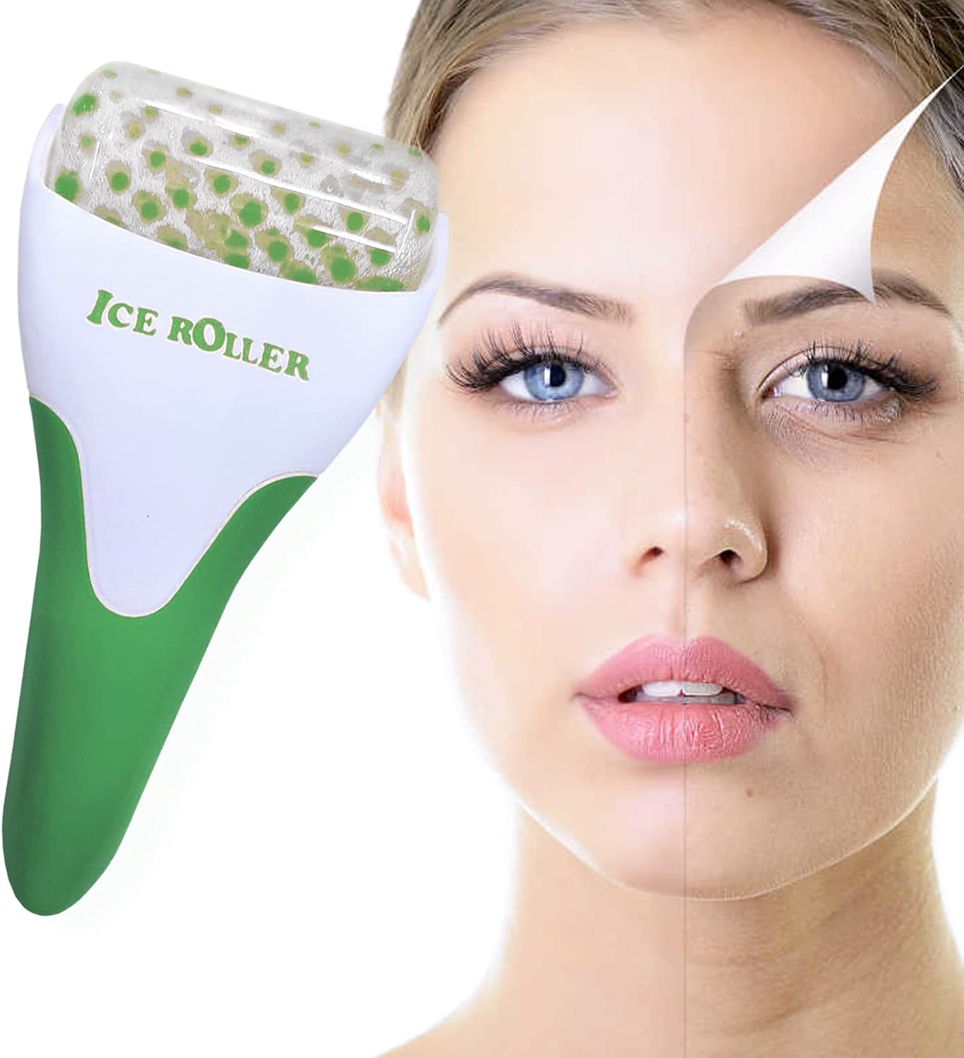 Ice Roller for Face,Cold Facial Massager for Eye Puffiness,Skin Care Tools for Migraine Relief and Blood Circulation (Green)