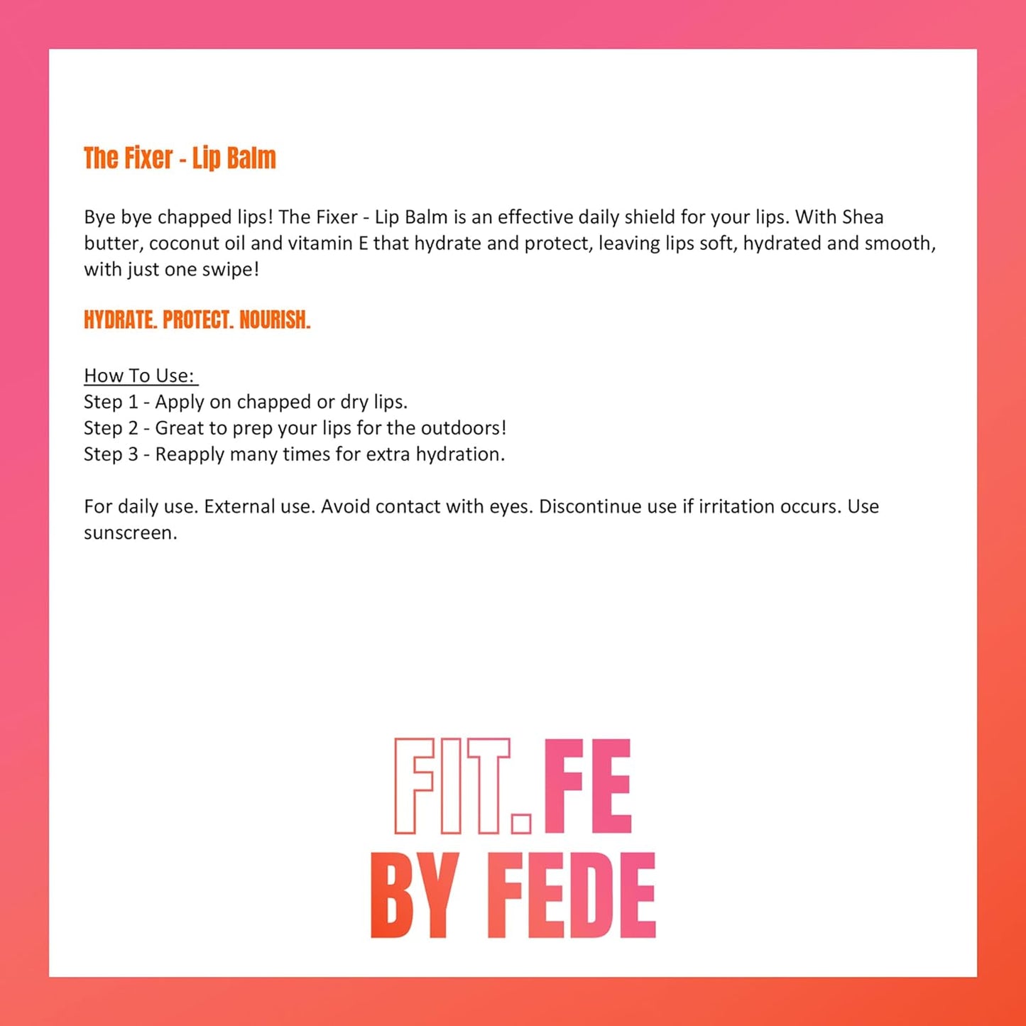 The Fixer - Hydrating Lip Balm for Women - Lip Moisturizer with Shea Butter, Coconut Oil, Vitamin E - Personal Care Products - 0.27 oz