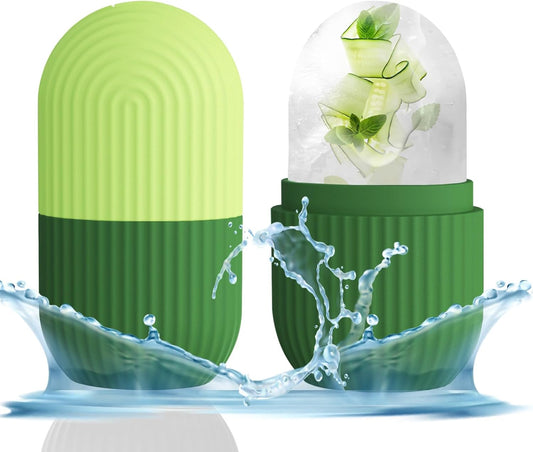 KOGITI Ice Mold for Face, Ice Roller for Face & Eye, Beauty Facial Ice Rollers Ice Holder Mold Face Puffiness Relief Massage Skin Care Tools, Ice Facial Cube Green
