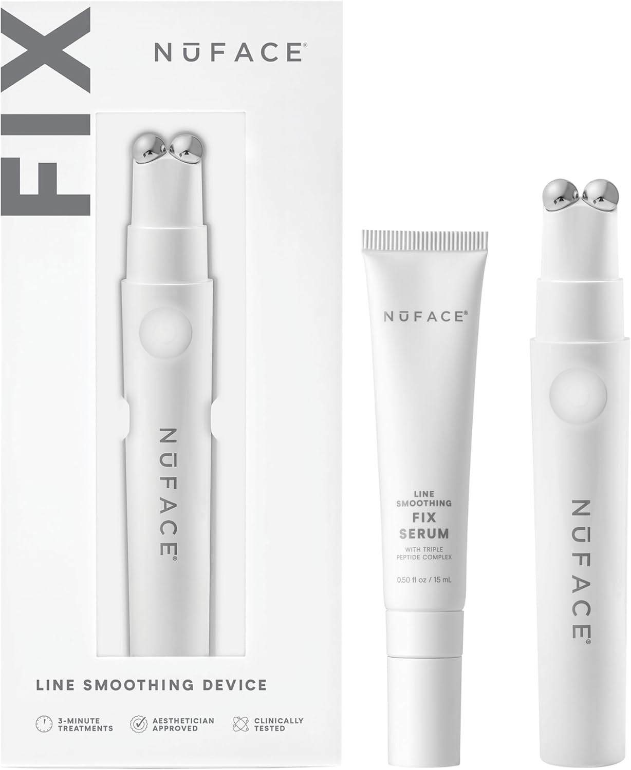 NuFACE FIX Line Smoothing Starter Kit - FDA Cleared Microcurrent Device + Serum Activator for On-The-Go Treatment of Forehead Lines, Crow's Feet, Under Eyes, Smile & Fuller-Looking Lips