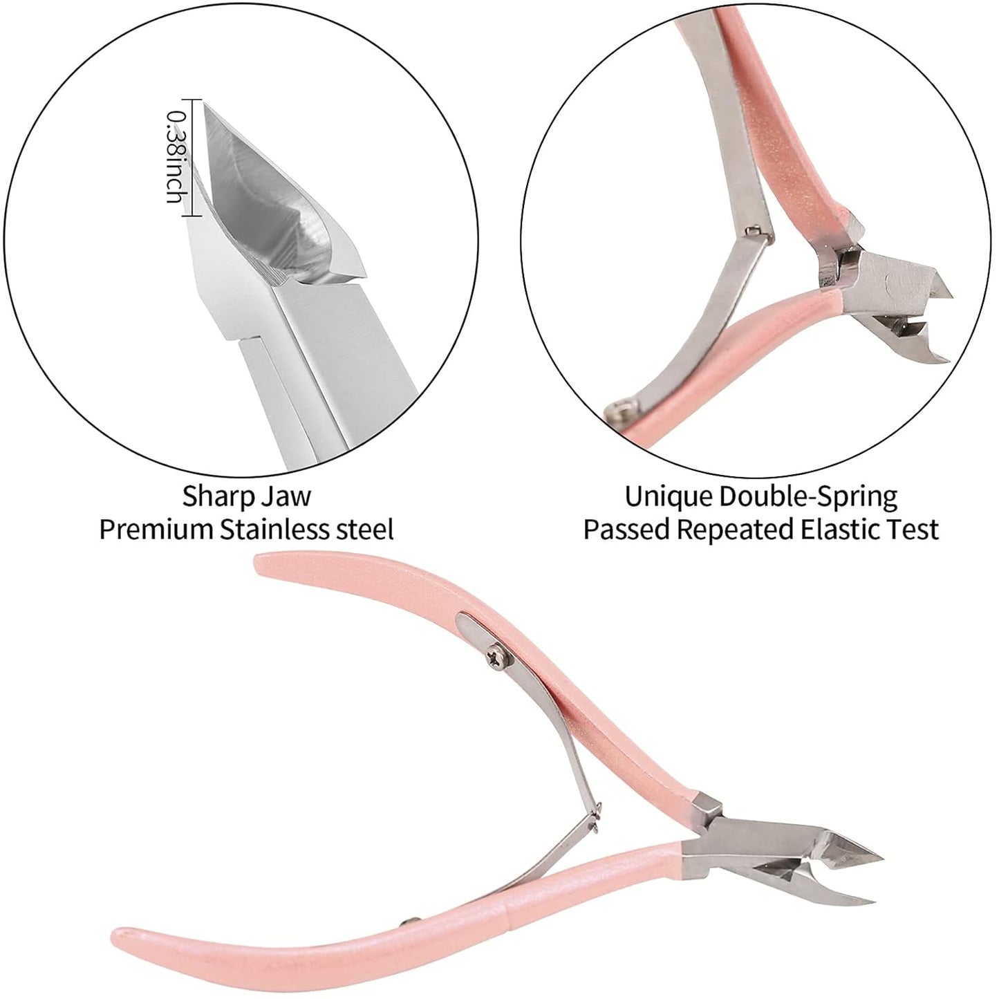 YINYIN Professional Stainless Steel Cuticle Trimmer with Pusher and Cutter - Durable Pedicure Manicure Tools for Fingernails and Toenails (Pink)