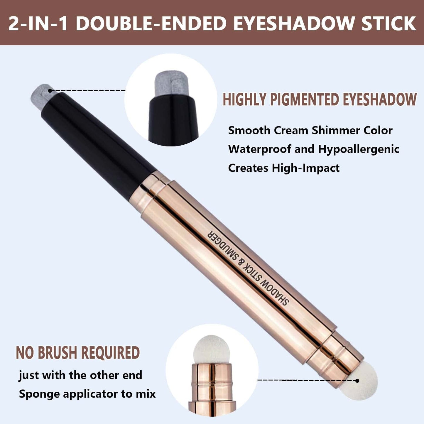Moon Silver Eyeshadow Stick And Sponge Makeup Brush Cream Shimmer Smooth Shadow Pencil Eyeliner Long Lasting Waterproof Eye Shadow Highlighter Stick Hypoallergenic Multi-Dimensional Eyes Look ( # 10)