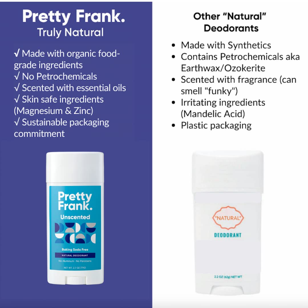Pretty Frank Natural Aluminum-Free Deodorant Stick, Baking Soda-Free, Orange Vanilla (1-Pack) | Sensitive Skin Friendly, Effective Odor Control for Women & Men, Organic Ingredients and Essential Oils