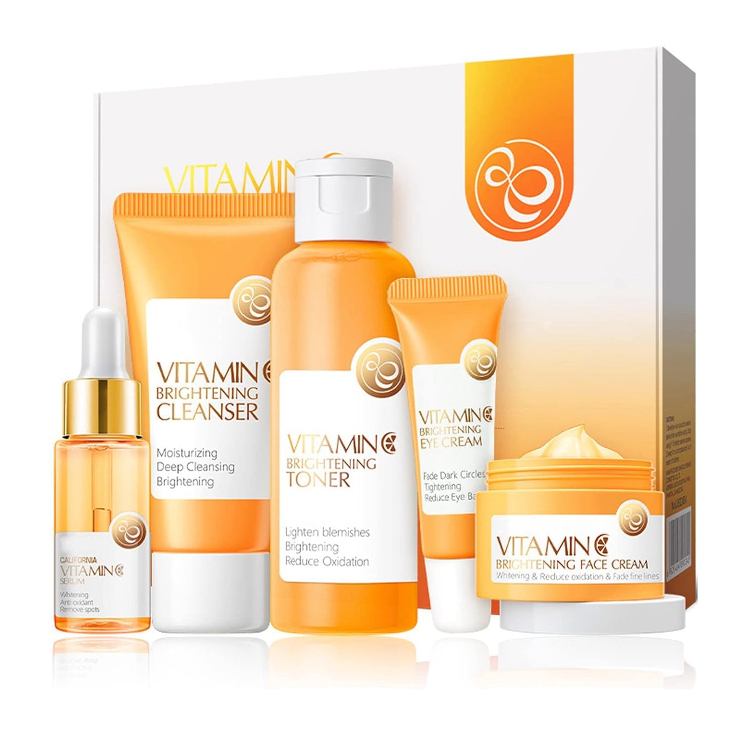 Skin Care Set ,Vitamin C Facial Serum Care Set ,Skin Care Routine Kit -Cleanser, Face Serum, Face Cream,Toner, Eye Cream,Anti- Aging Skin Care Sets & Kits,Women Gift Sets (SetD)