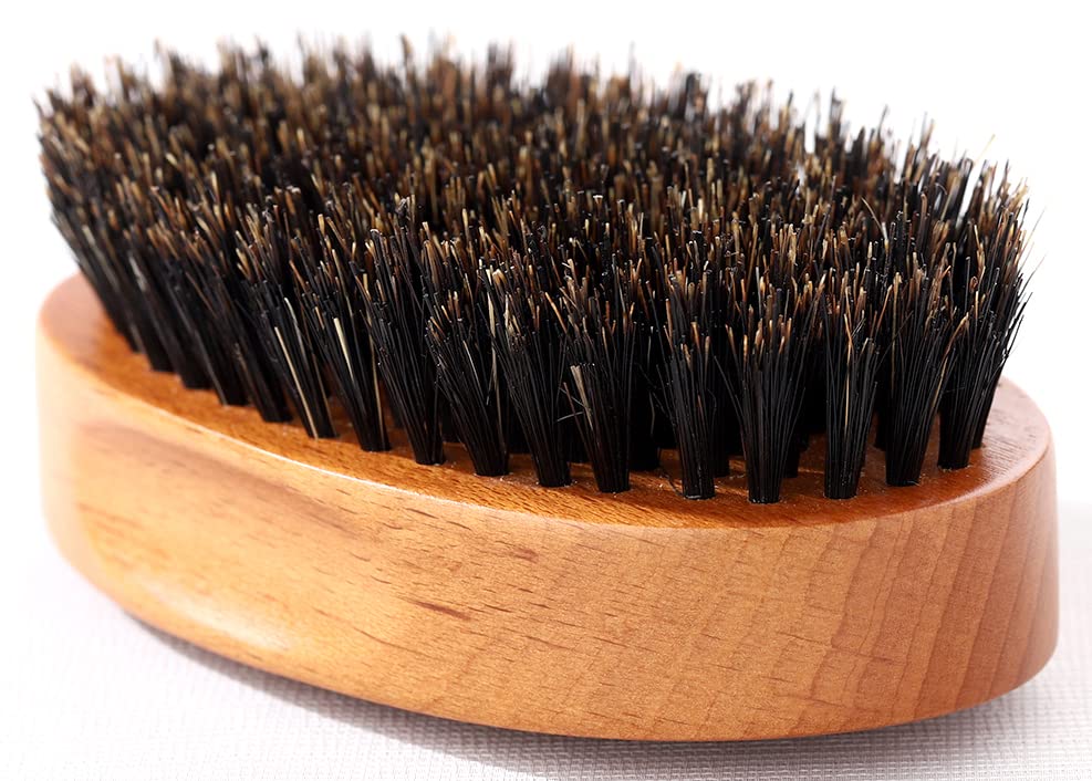 PERFEHAIR Boar Bristle Beard Brush for Men, Firm Bristles Wood Hair Comb for Mustache, Thin, Short Hair - Military Style