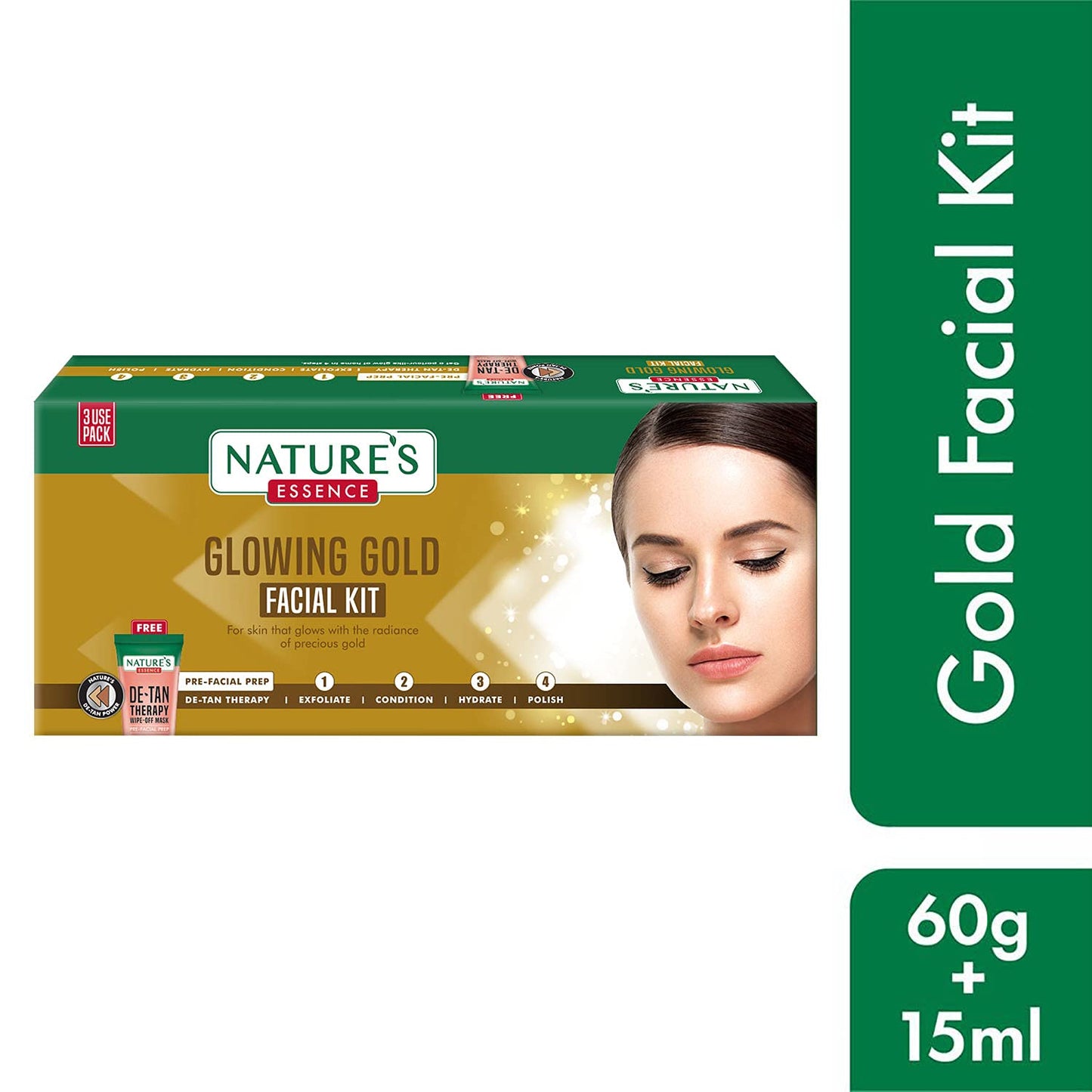 Nature's Essence Glowing Gold Facial Kit (60Grams+15ML)