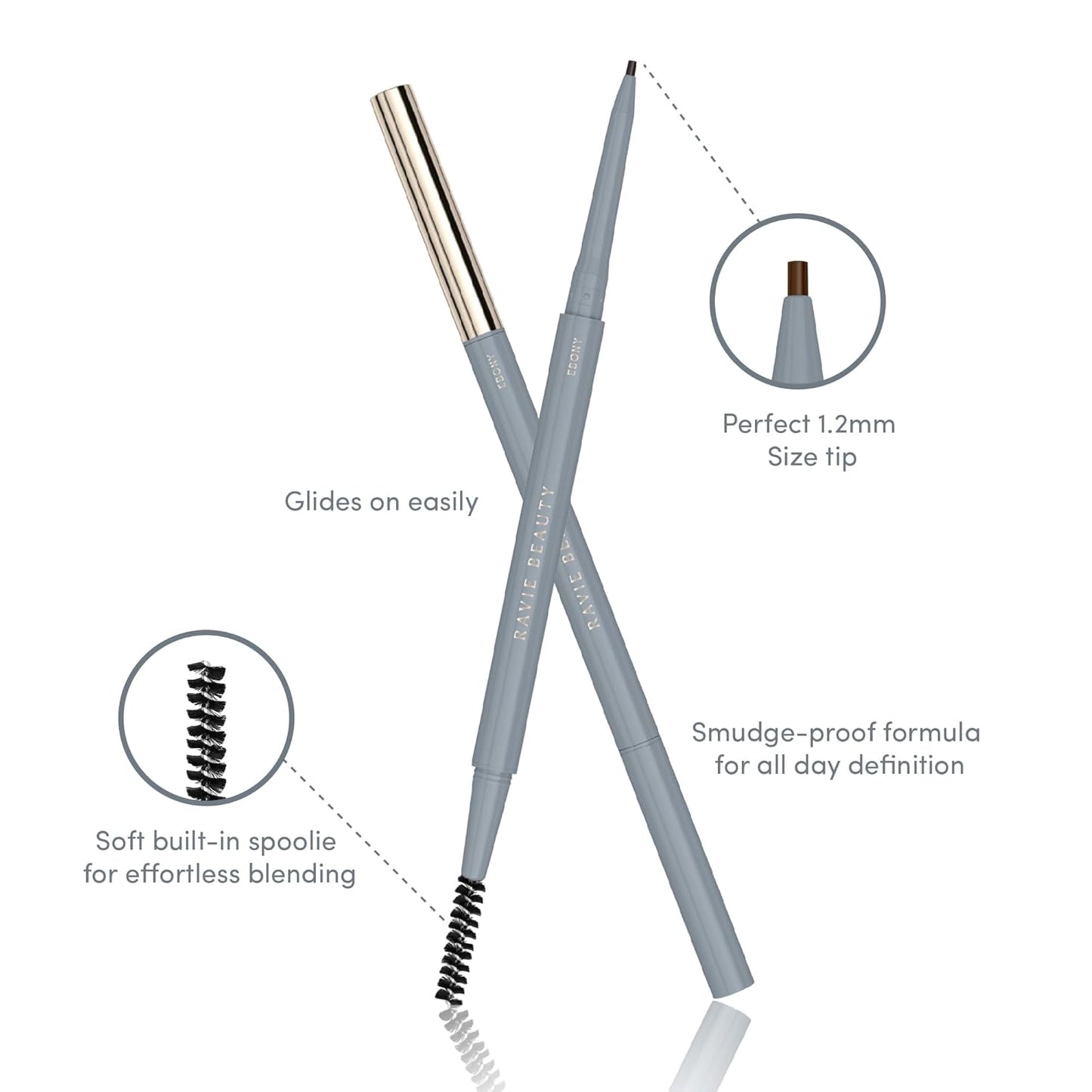 Easy Everyday™ Brow Pencil - Best Eyebrow Pencil for Women, Smudge Proof Hair-Like Strokes, 1.2mm Precision Tip with Spoolie, Vegan (Ebony)