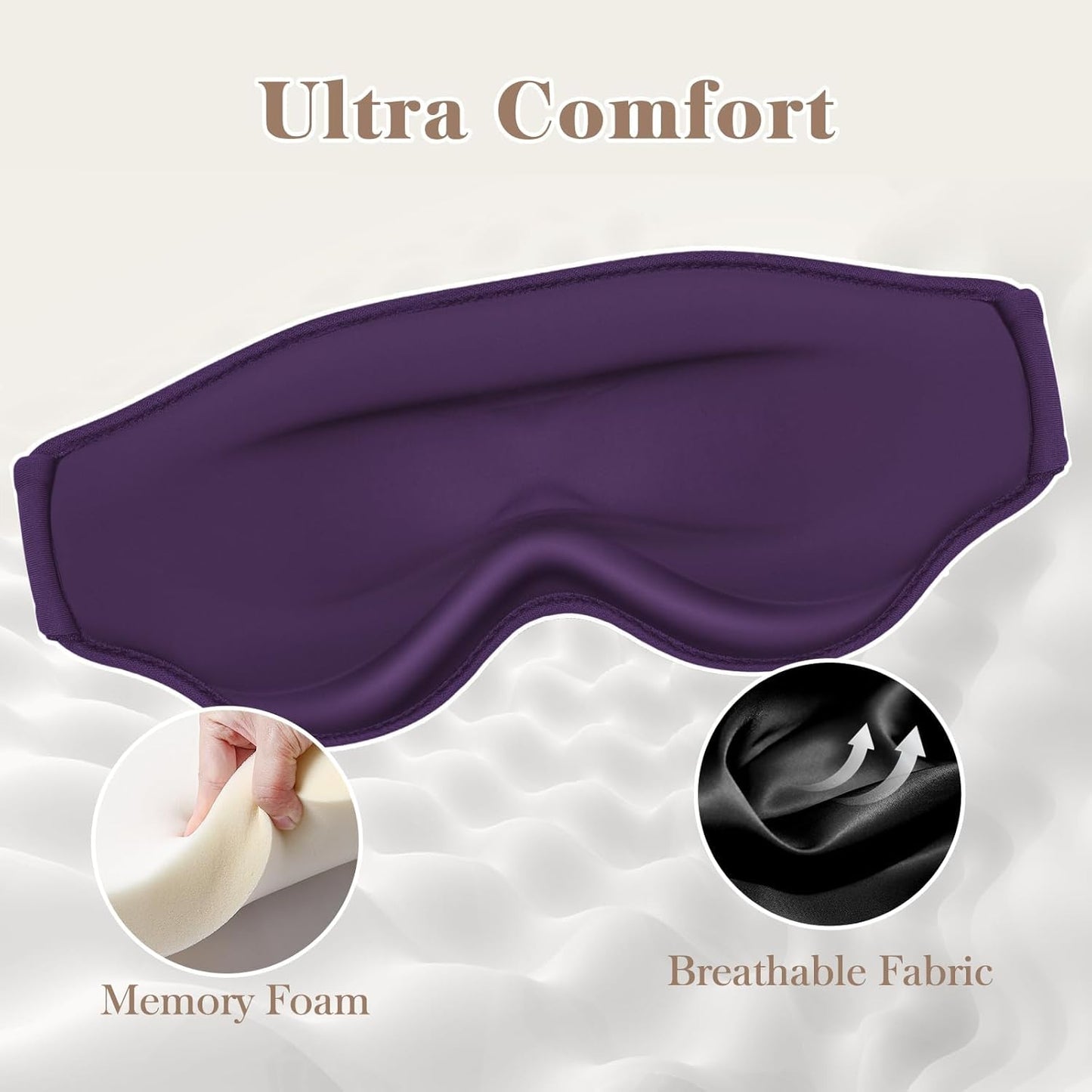 3D Cooling Eye Mask Sleep Mask for Men & Women, 100% Pressure-Free & Light Block-Out Eye Mask for Sleep with Easy Adjustable Strap, Night Eye Cover for Travel, Purple