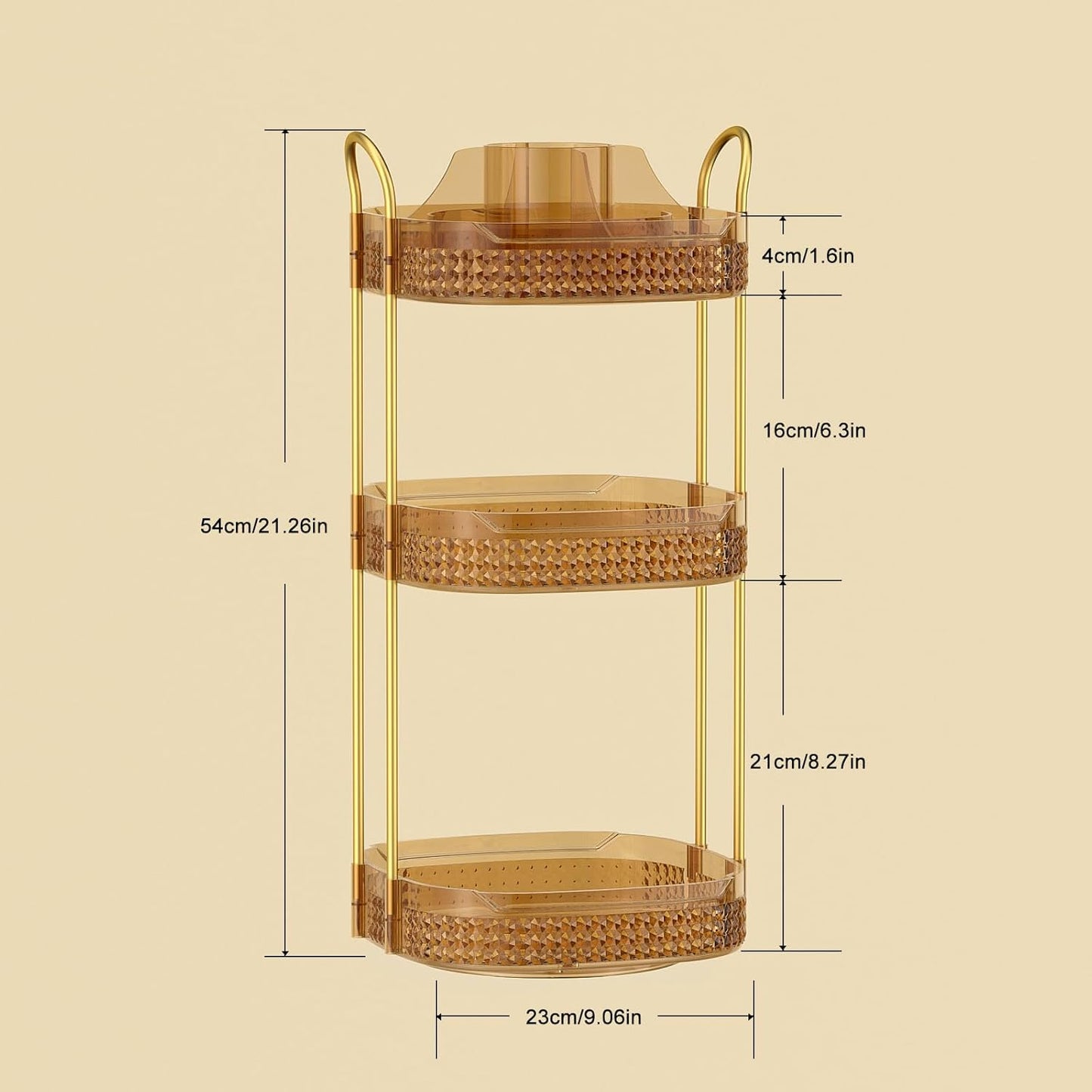 Rotating Makeup Organizer for Vanity 3 Tier, Perfume Organizer with Makeup Brush Holder, Large Capacity Cosmetics Clear Skincare Organizer for Countertop (Pink)