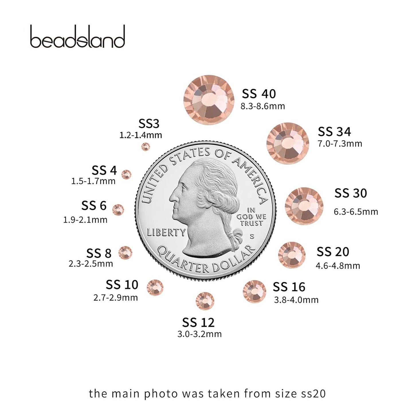 beadsland Flat Back Crystal Rhinestones Round Gems for Nail Art and Craft Glue Fix,Champagne (4.6-4.8mm) SS20/1440pcs