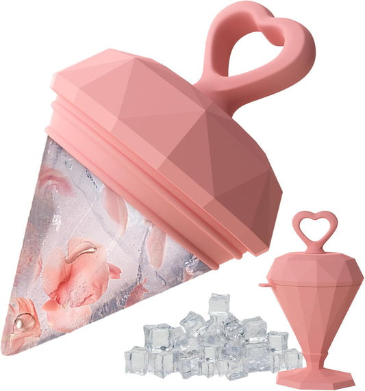 Rena Chris Ice Roller for Face: Diamond Ice Facial Roller, Reach Detailed Areas, De-Puff Eye Bags, Reusable Silicone Massage Ice Mold with Face Wash Wristband, Skin Care Tools for Women(Pink)