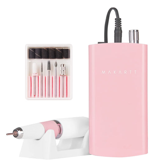 Makartt Nail Drill Professional, Rechargeable Nail E File 30000RPM Electric Nail Drill, Malory Pink Portable Gel Nail Remover Machine with Nail Drill Bits & Sanding Bands for Manicure Salon Home Use