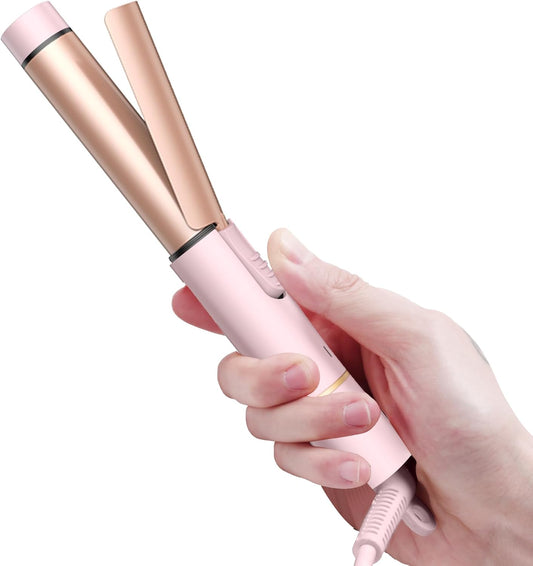 Mini Travel Curling Iron, European Travel Curling Iron Dual Voltage (100V-240V) Mini Size for Short Hair 1 inch, Portable Hair Curler with 30s Fast Heating Constant 180° for International (Pink)