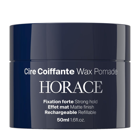 HORACE Hair Wax Pomade for Men – Strong & Long-Lasting Hold – Matte Finish – No Silicones or Mineral Oils – Woody Scent – Refillable, 50 ml