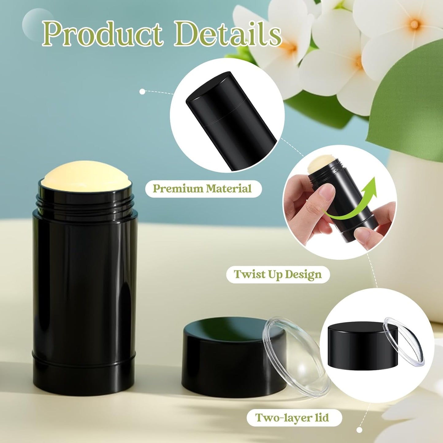 30 Pcs Empty Deodorant Containers Twist up Filling Stick Plastic Deodorant Container Refillable Bottles Bottomfill Round Lip Balm Tubes for Homemade DIY Lipstick Crayon(15 ml,Black)