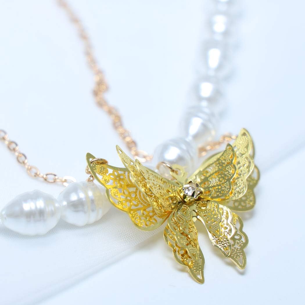 Bohemian Layered Necklace with Butterfly Pendant Fashion Beaded Necklaces Tassel Chain Jewelry for women and girls