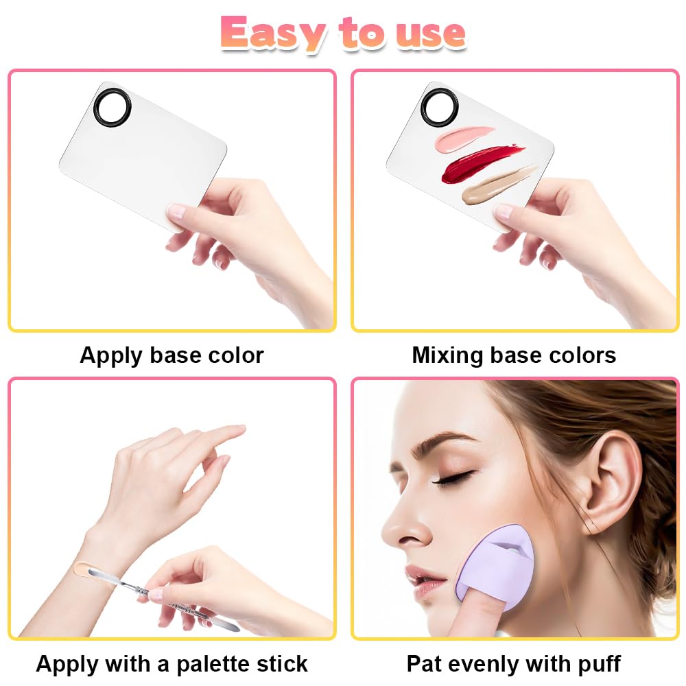 Makeup Mixing Palettes, Makeup Palette with 6PCS Mini Powder Puff, Foundation Palette with Makeup Spatula, Stainless Steel Nail Art Palette Set, For Makeup Pigment Blending