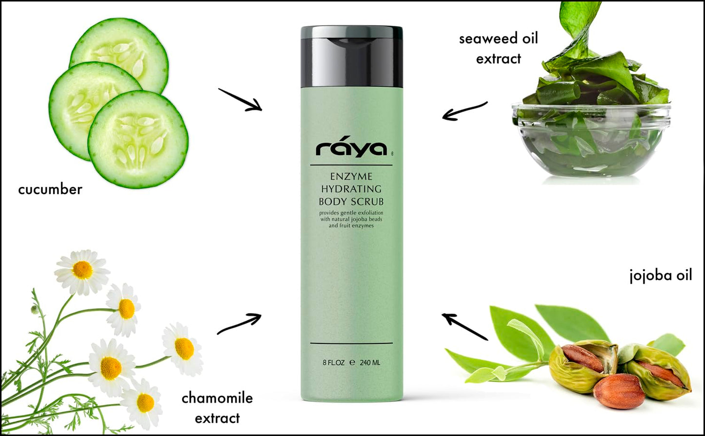 RAYA Enzyme Hydrating Body Scrub 8 oz Cucumber Scent (S-104) | Gentle and Exfoliating Body Scrub | Made with Seaweed, Jojoba Beads, and Fruit Enzymes