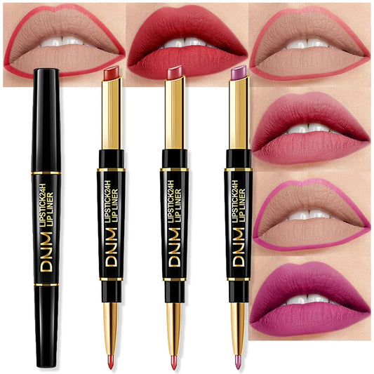 evpct 3Pcs Mauve Plum Red Purple Matte Lip Liner and Lipstick Combo Set Kit for Women, Neutral Magic Lipstick 24 Hours Original Lips Liner Pencil Stain Gloss Plumper Makeup Long Lasting Waterproof