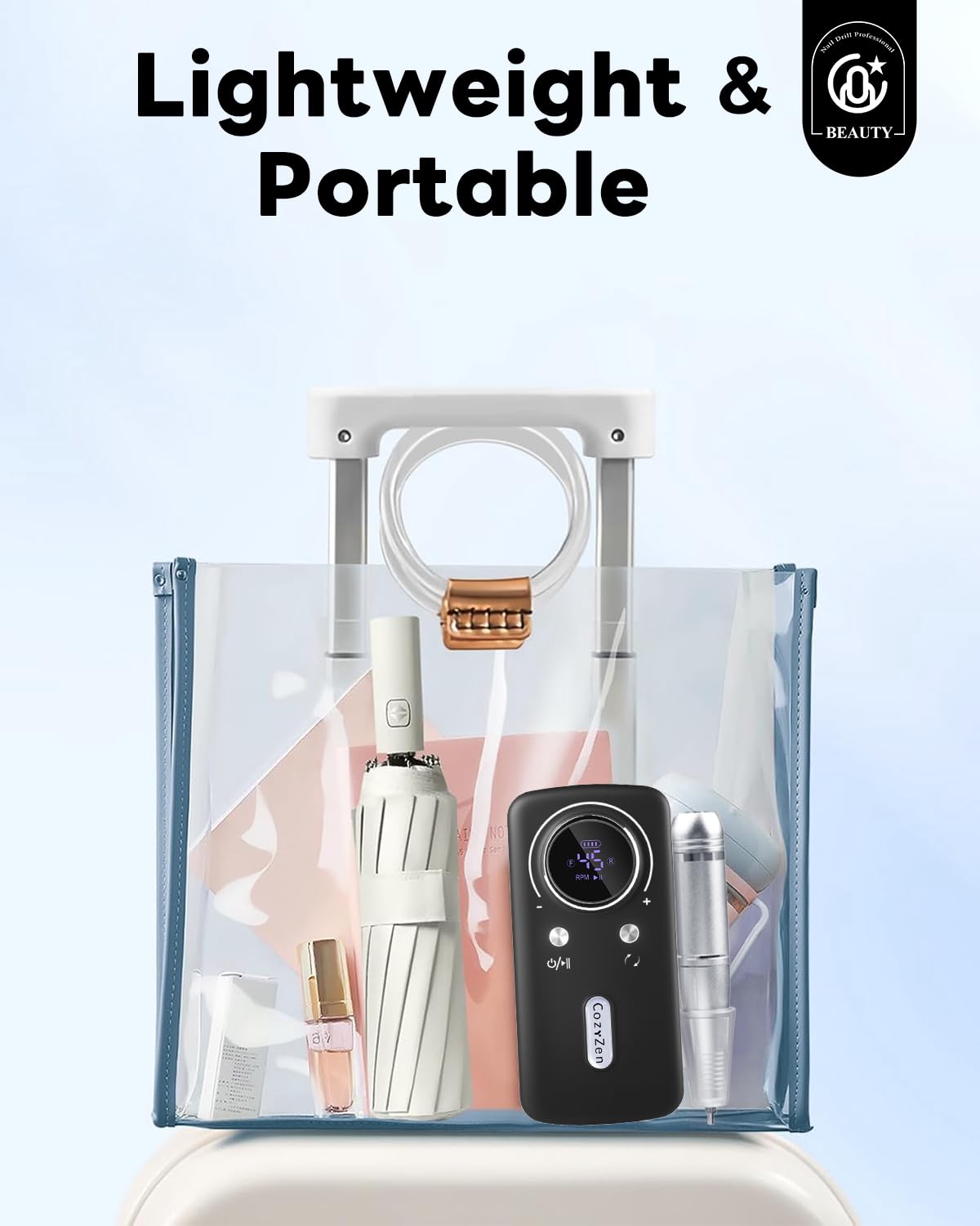 CozyZen Cordless Nail Drill Professional: 45000 RPM Rechargeable Electric Nail File Kit, Portable & Low Noise for Acrylic, Gel Nails, Manicure & Pedicure - Salon & Home Use