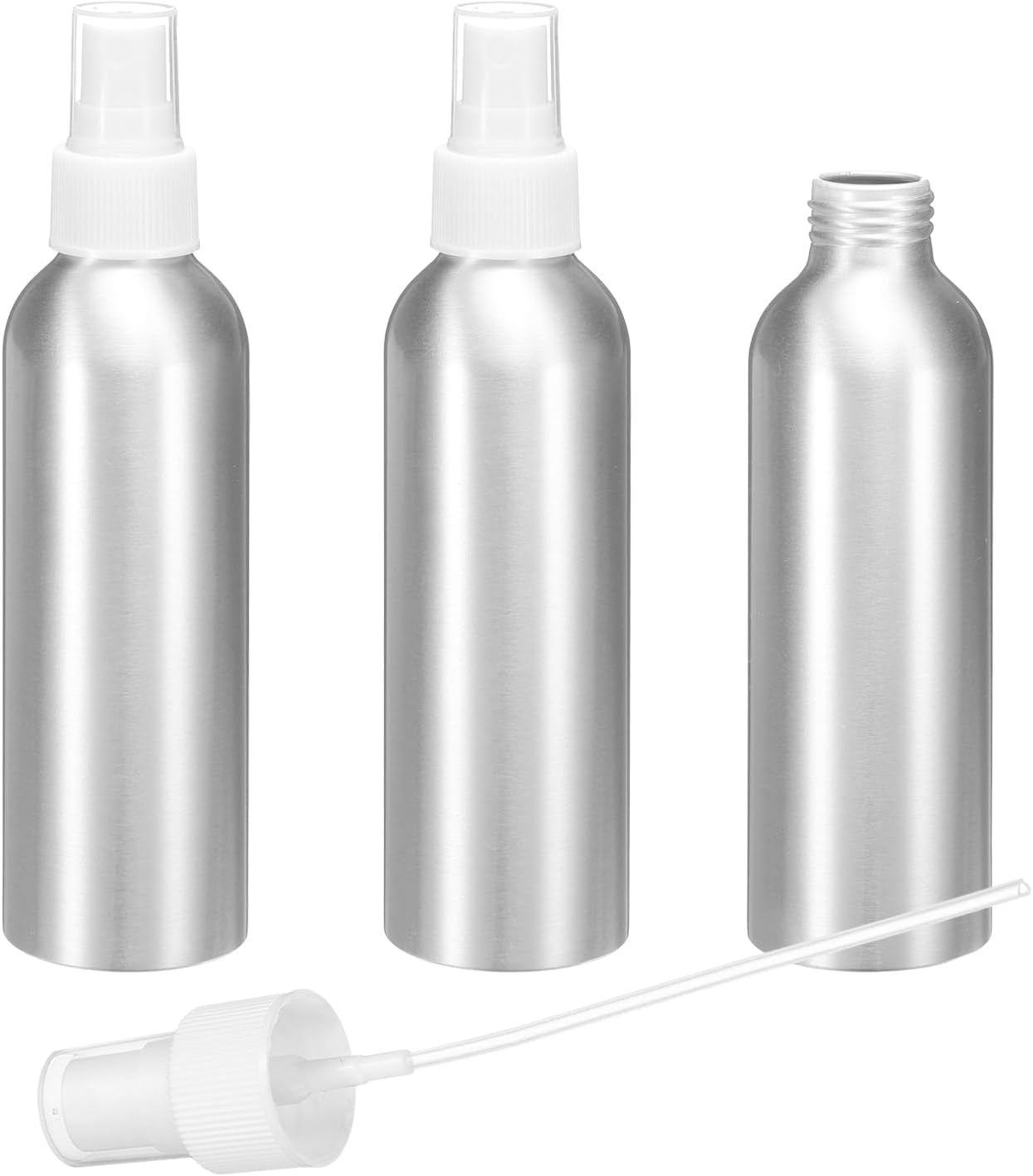 HARFINGTON 3pcs Aluminum Fine Mist Spray Bottles 150ml/5oz Metal Small Liquid Alcohol Refillable Travel Container with White Plastic Nozzle Cap for Perfume Skincare Cosmetic Storage Bottle