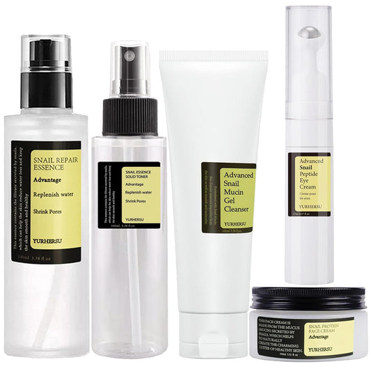 All About Snail Mucin Kit - Snail Korean Skincare 5-Pack, Snail Skin Care Products Set: Face Gel Cleanser, Essence, Cream, Toner & Eye-Cream, Facial Kit for Women and Men Hydrating & Anti-Aging