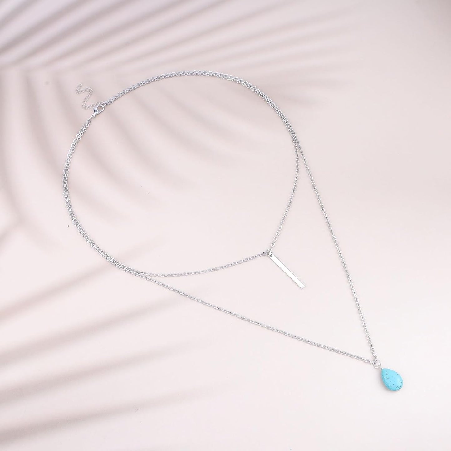 Boho Teardrop Turquoise Neckalce Layered Turquoise Pendant Neckalce Gold Bar Pendant Necklace Vintage Layering Turquoise Water drop Necklace Jewelry for Women and Girls